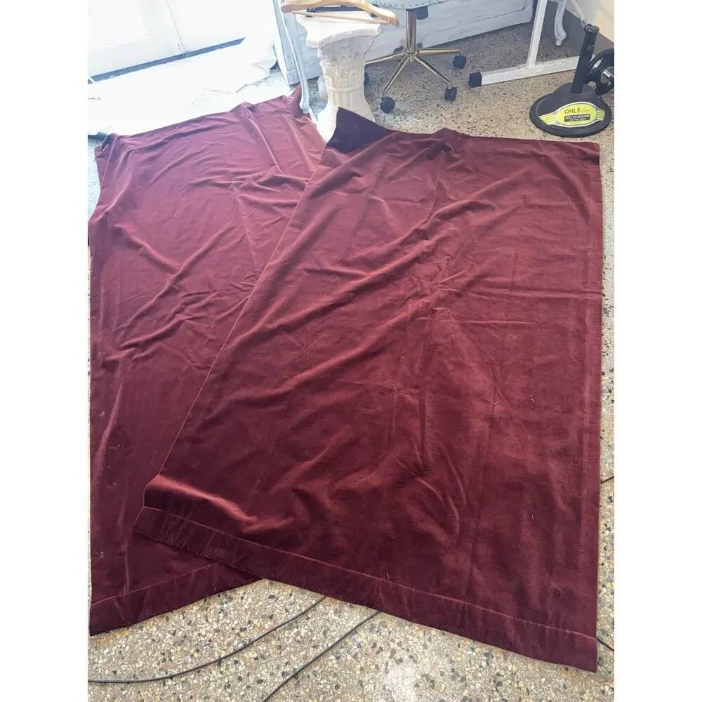 Restoration Hardware (2) Velvet Curtain Panels Red 49 By 80 Pocket DBL Blackout